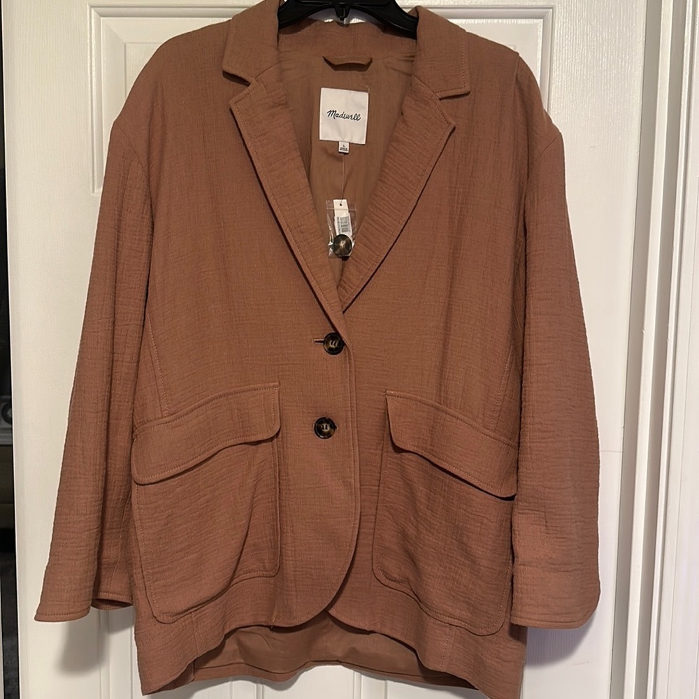 Madewell Cotton-Linen Relaxed Larsen Blazer in Faded Earth NWT